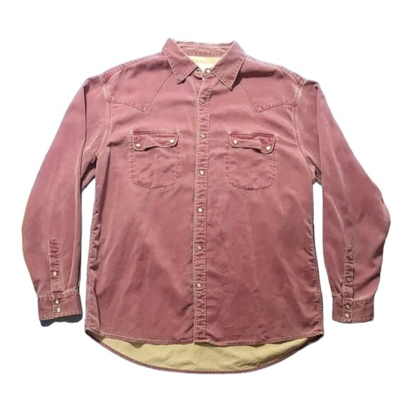 Ryan Michael Shirt Mens Medium XL Red Textured Corduroy Silk Snap Long Sleeve - Picture 1 of 16